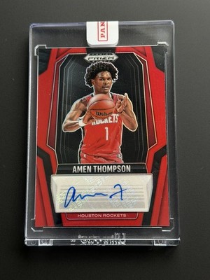 AMEN THOMPSON 2024-25 PANINI PRIZM BLACK SIGNATURE RED ROCKETS AUTO /99