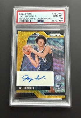 2024 - 2025 Panini Prizm Jaylen Wells Gold Wave Rookie Auto PSA 10 POP 1