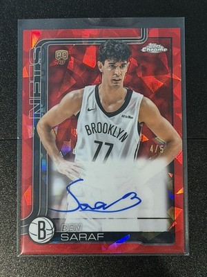 BEN SARAF 2025-26 TOPPS CHROME SAPPHIRE ROOKIE RED NETS RC AUTO /5