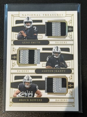 2025 National Treasures Geno Smith Ashton Jeanty Brock Bowers TRIO MATERIALS /10